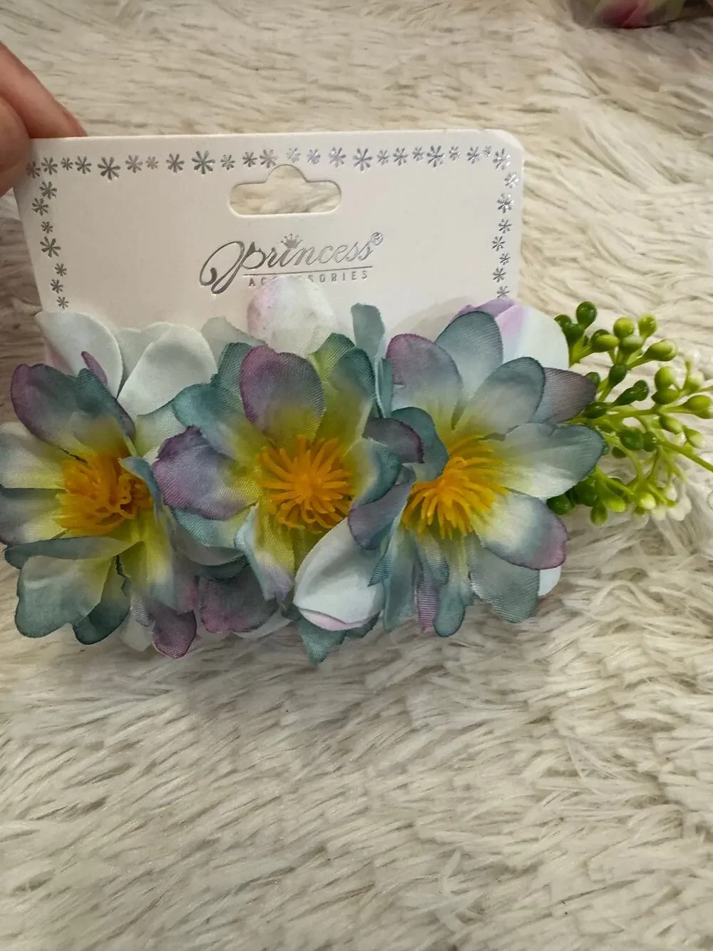multi-colored hair accessories floral head comb purple, blue, and yellow flowers